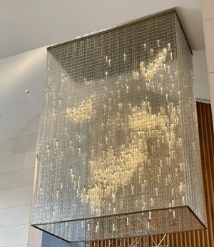 Crystal Cloudburst Curtain Chandelier – A Statement Piece for Double-Height Atriums
