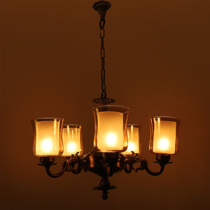 Antique Brass Metal Glass Chandelier - Included Bulb NO-1-5LP-IND