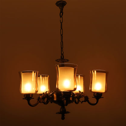 Antique Brass Metal Glass Chandelier - Included Bulb NO-1-5LP-IND