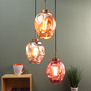 Pink Glass Hanging Light - NO-169-3LP-HL - Included Bulb