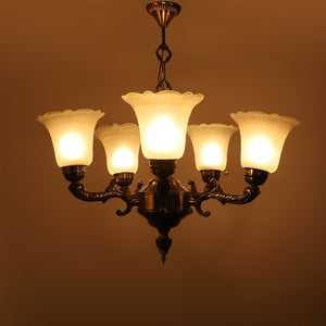 Antique Brass Metal Glass Chandelier NO-2-5LP-IND