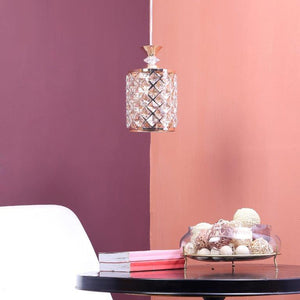 ELIANTE Gold Iron Base White Crystals Shade Hanging Light - No-209-1Lp - Inbuilt LED