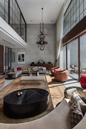 Obsidian Sunburst Glass Chandelier – A Sculptural Statement for Double-Height Living Rooms
