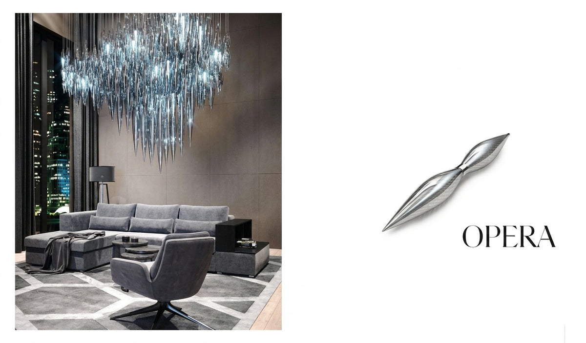 OPERA Faceted Crystal Spike Suspension Collection – A Statement Piece for Grand Living Rooms & Foyers