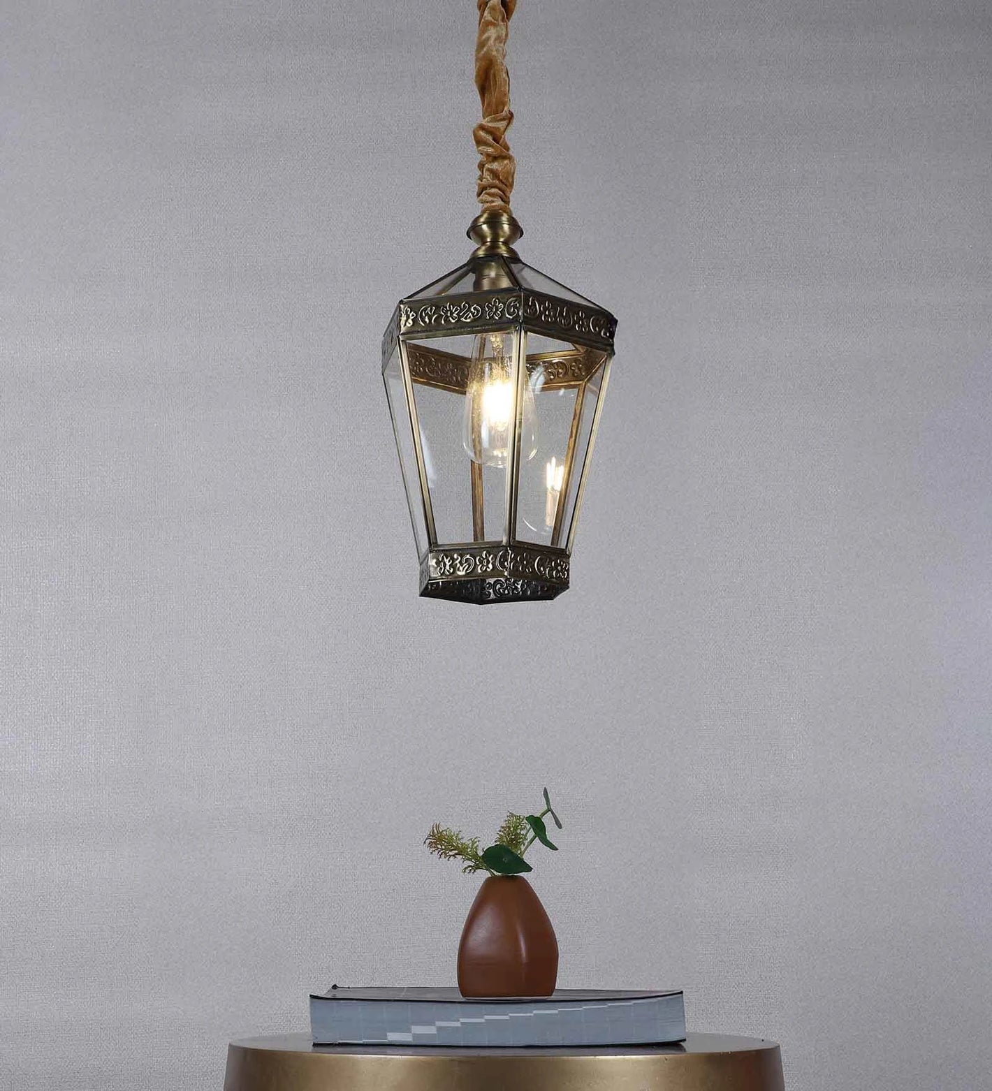 Orvian Gold Brass Hanging Light  | E27 holder | without Bulb | 2025-1LP | Included Bulb | Eliante by Jainsons Lights