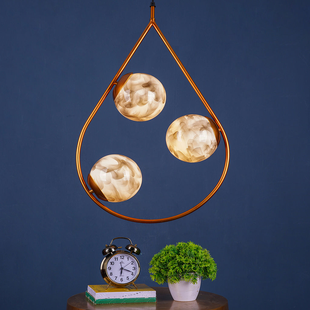 Gold Metal Hanging Lights OVAL-HL-3LP-GD-1520