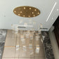 Oval tissue-glass chandelier installed in an IT office reception lobby – photo 3