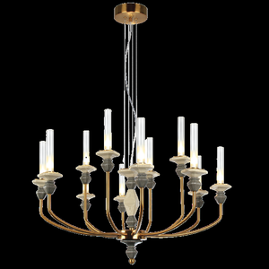 JS-SBL PS-10-279 Brass & Grey & Beige Candle Arm Chandeliers