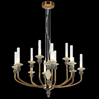 JS-SBL PS-10-279 Brass & Grey & Beige Candle Arm Chandeliers