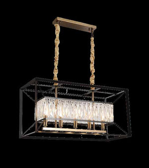 JS-SBL DF-09-055 Black & Antique Brass Rectangular Chandeliers