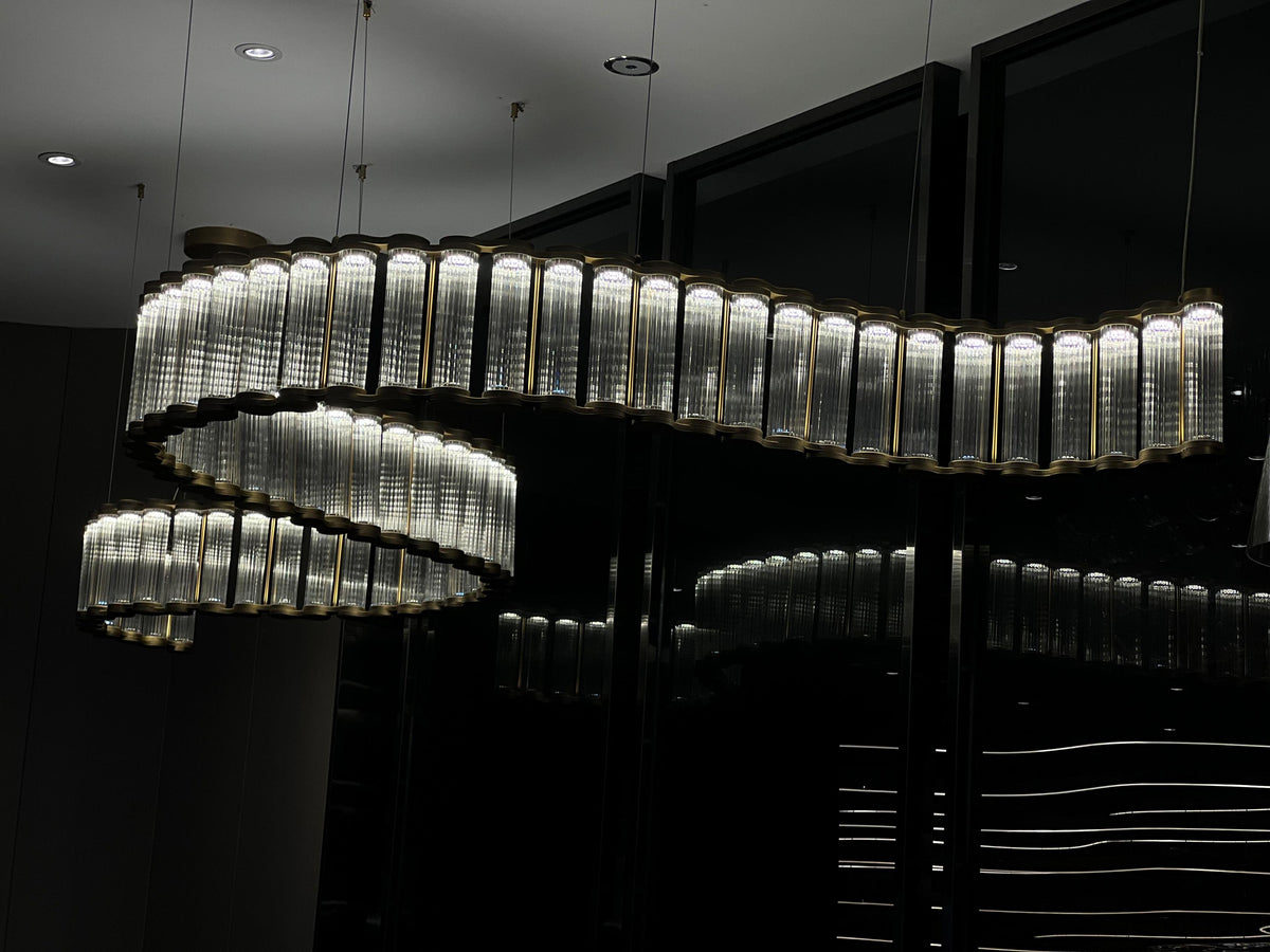 Spiral Reeded Glass Rod Chandelier – A Statement Piece for Modern Foyers