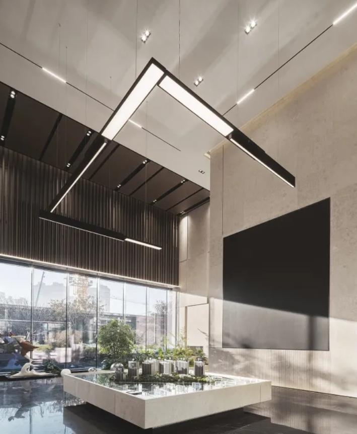Angular Linear LED Pendant Chandelier – A Bold Statement for Modern Reception Lobbies