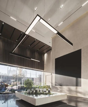 Angular Linear LED Pendant Chandelier – A Bold Statement for Modern Reception Lobbies