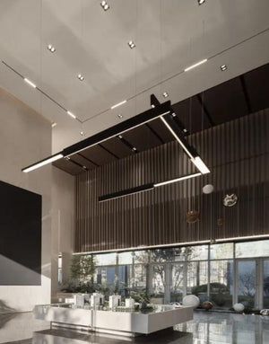 Angular Linear LED Pendant Chandelier – A Bold Statement for Modern Reception Lobbies