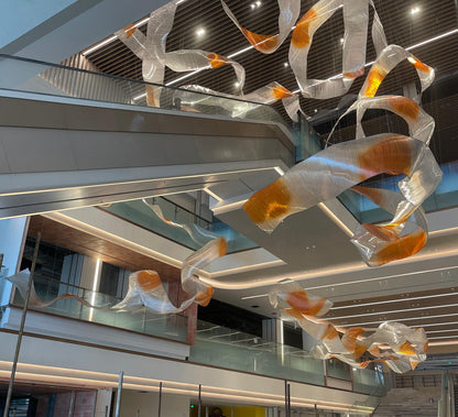 Woven Mesh Sculptural Chandelier – A Dynamic Statement for Atrium Lobbies