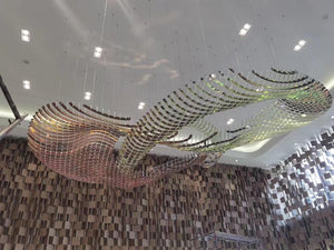 Iridescent Wave Lattice Chandelier – A Sculptural Statement for Grand Lobbies