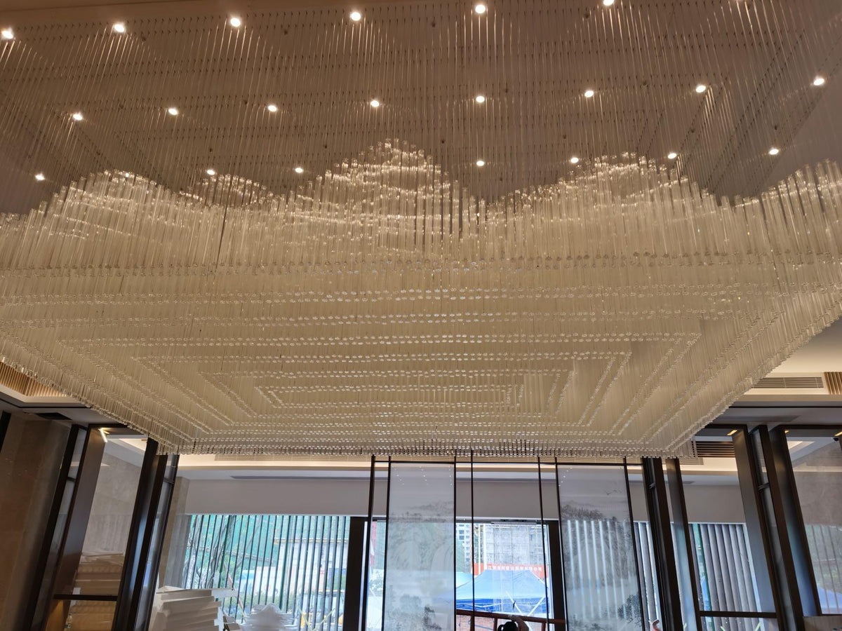 Cascading Glass Rod Mountain Canopy Chandelier – A Dramatic Ceiling Statement for Grand Lobbies