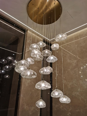 Organic Cloud Glass Cluster Chandelier – A Sculptural Statement for Double-Height Foyers