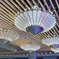 Close-up of the fan blade pendant chandelier showing radiating metal spokes