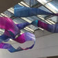 Alternate angle of the multicolour gradient ribbon sculpture chandelier