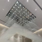 Wave-contoured crystal strand drop of the rainfall curtain chandelier