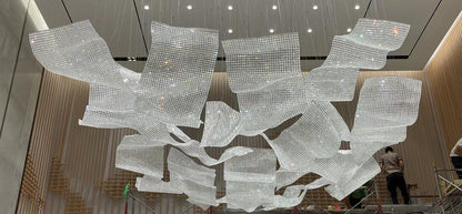 Folded Crystal Mesh Sail Chandelier – A Dramatic Sculptural Statement for Grand Atriums