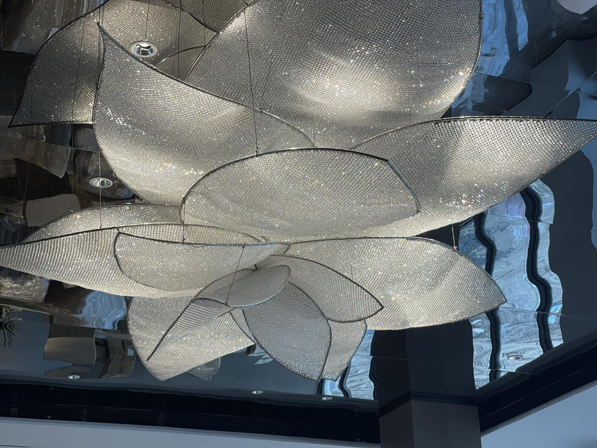Sparkling Mesh Lotus Bloom Chandelier – A Statement Piece for Grand Lobbies