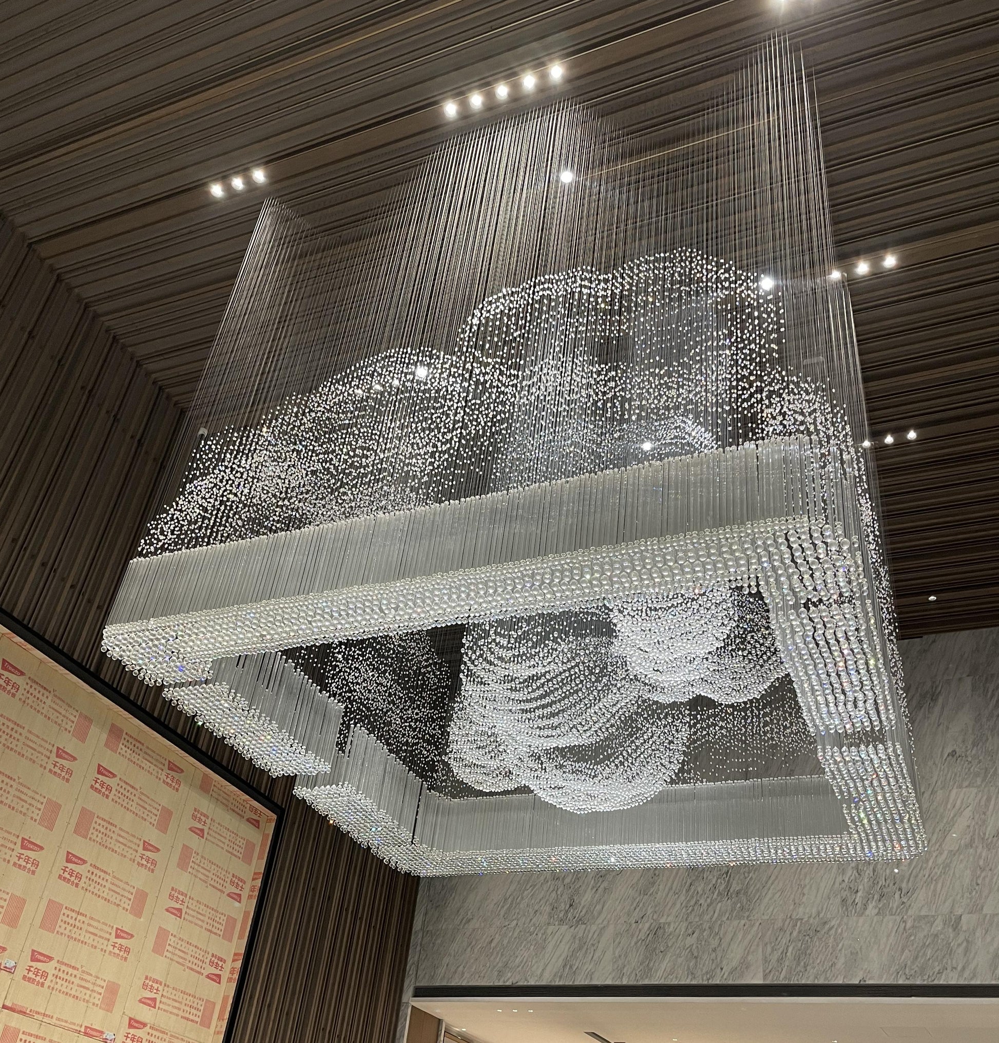 Cascading Crystal Rain Cube Chandelier – A Statement Piece for Double-Height Lobbies