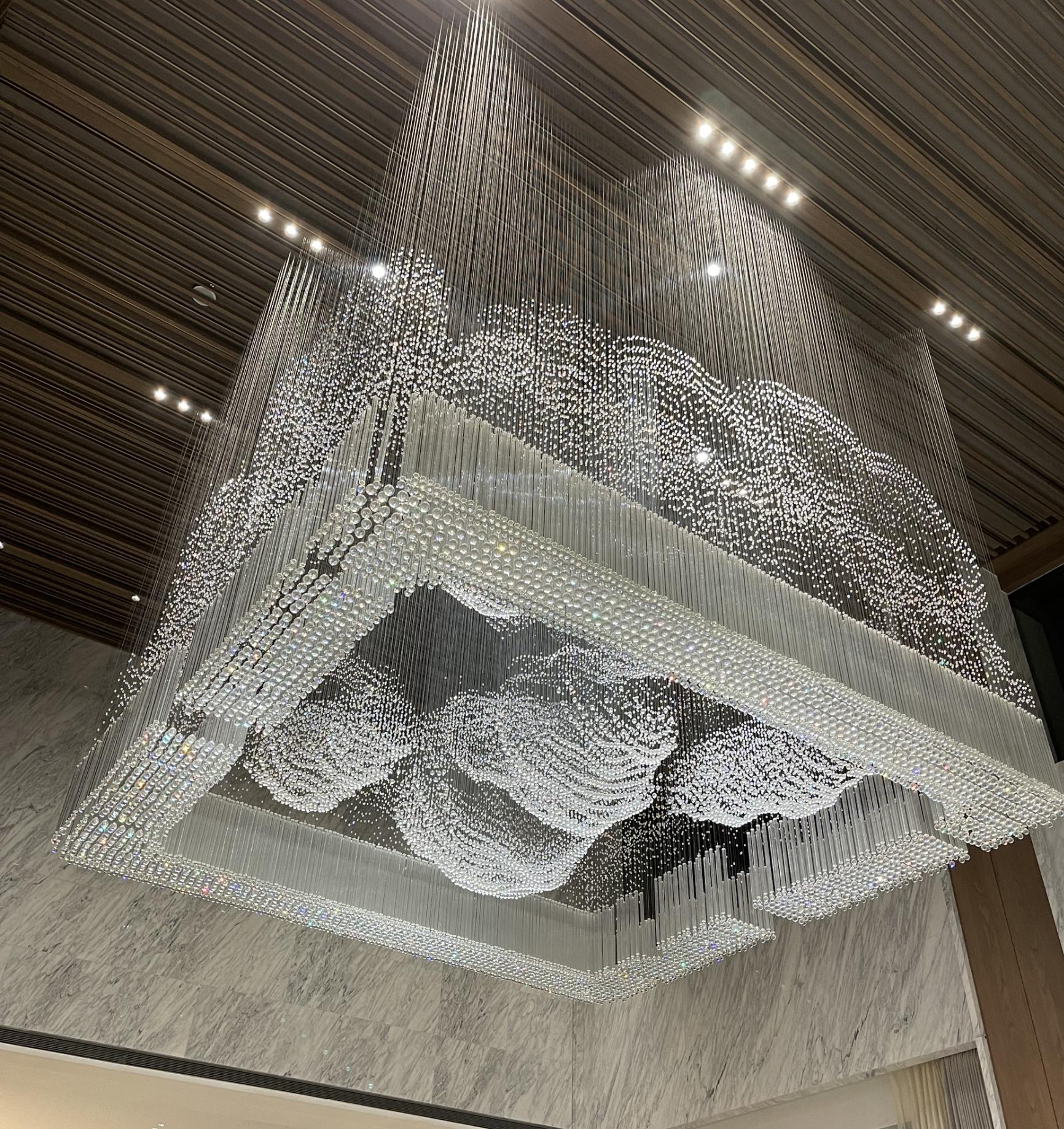 Cascading Crystal Rain Cube Chandelier – A Statement Piece for Double-Height Lobbies
