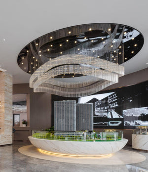 Infinity Loop Crystal Strand Chandelier – A Sculptural Statement for Reception Lobbies