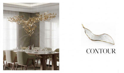 CONTOUR Gilded Glass Blade Suspension Collection – A Statement Piece for Grand Dining Rooms