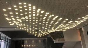 Cascading Wave LED Panel Chandelier – A Sculptural Statement for Double-Height Lobbies