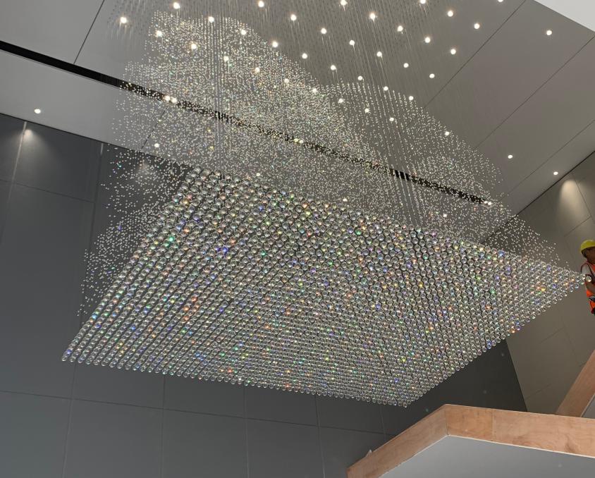Cascading Crystal Curtain Chandelier – A Statement Piece for Double-Height Lobbies