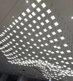 Cascading Wave LED Panel Chandelier – A Sculptural Statement for Double-Height Lobbies