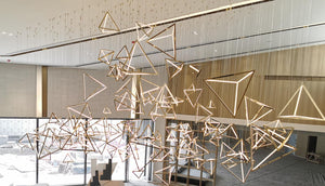 Geometric Triangle Cluster Chandelier – A Sculptural Statement for Double-Height Lobbies