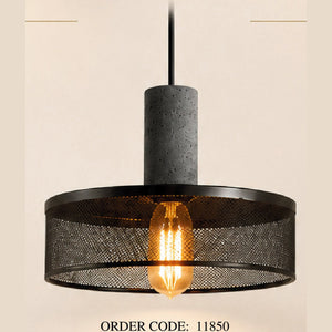 Stone Mesh Drum Pendant in a room setting