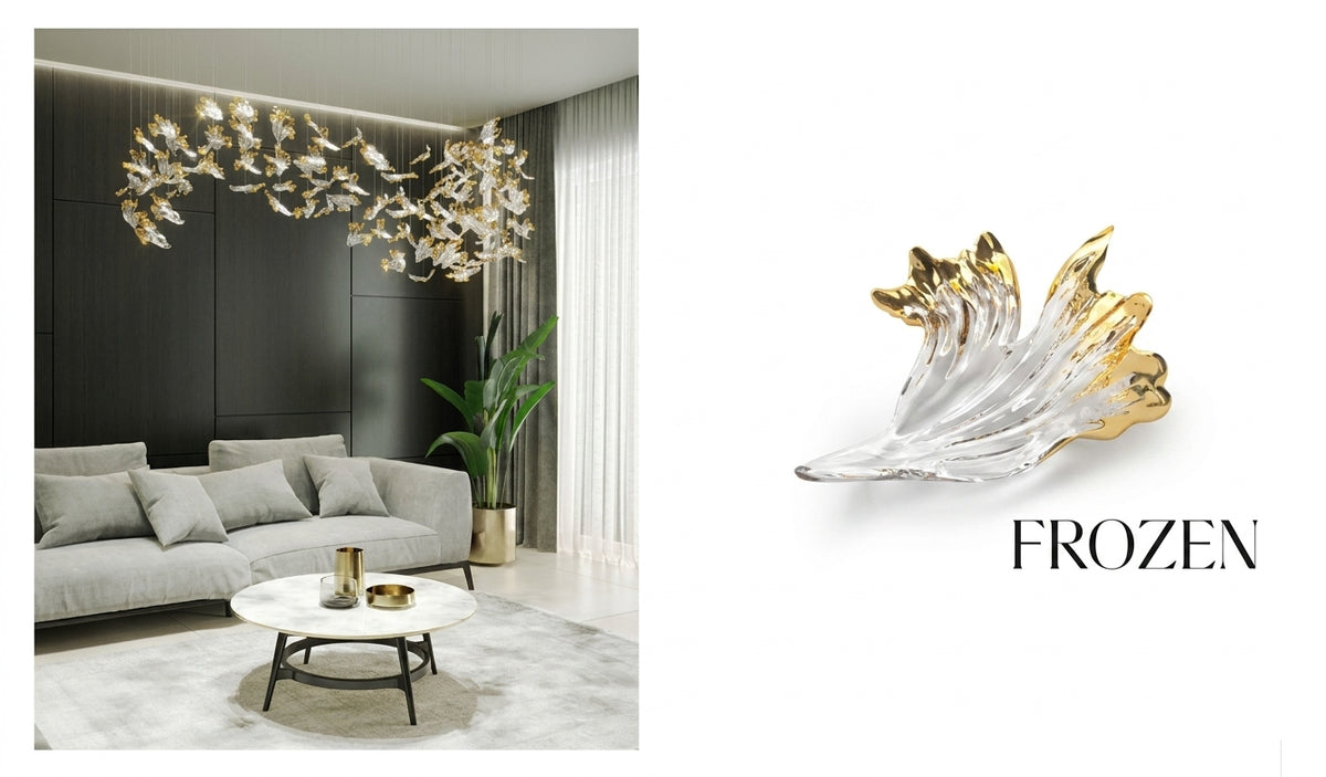 FROZEN Gilded Frosted Crystal Suspension Collection – A Statement Piece for Double-Height Living Spaces
