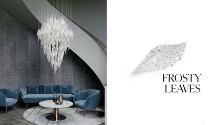 FROSTY LEAVES Hand-Blown Crystal Suspension Collection – A Statement Piece for Grand Foyers & Stairwells