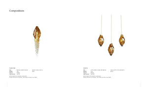 FLASH S1 (Wall) and S2 compositions – dripping cognac crystal drop clusters, wall-mounted and pendant versions