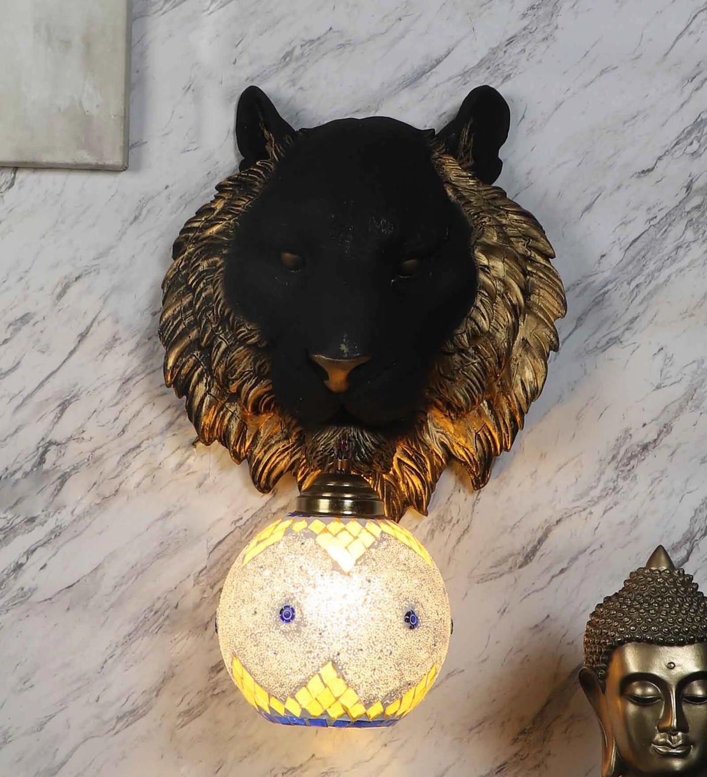 Panther Black and Gold Acrylic Wall Light | LION-BLACK | Included Bulb | Eliante by Jainsons Lights