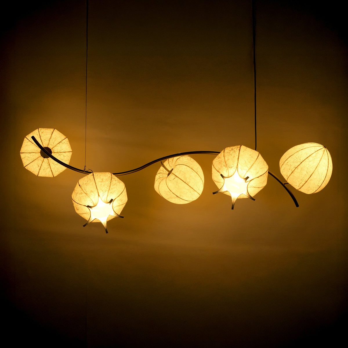 Petal Bloom Paper Cocoon Cluster Chandelier – full view