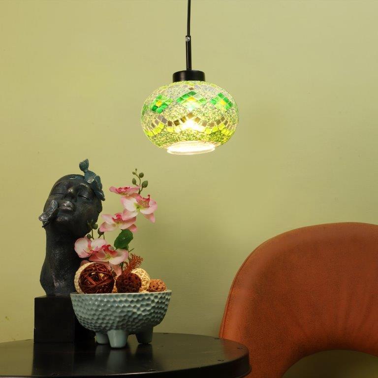 ELIANTE Black Iron Base Multicolour White Shade Hanging Light - Pumping-1Lp - Bulb Included