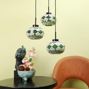 ELIANTE Black Iron Base Multicolour White Shade Hanging Light - Pumping-3Lp - Bulb Included