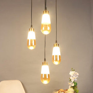 ELIANTE Black Iron Base White and Gold Glass Shade Hanging Light - Px-42-4Lp-Led - Inbuilt LED