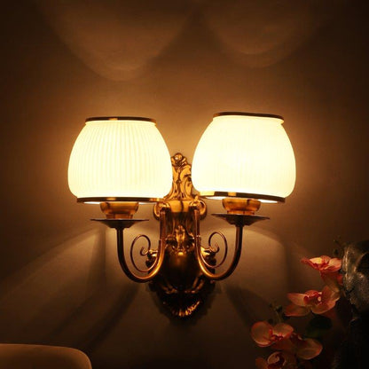 ELIANTE Gold Iron Base White Glass Shade Wall Light - Px-69-2W - Bulb Included