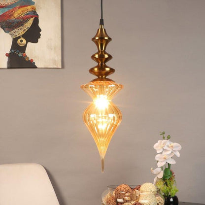 ELIANTE Antique Gold Iron Base Gold Glass Shade Hanging Light - Px-83-1Lp - Bulb Included