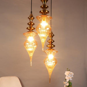 ELIANTE Black Iron Base Gold Glass Shade Hanging Light - Px-84-3Lp - Bulb Included