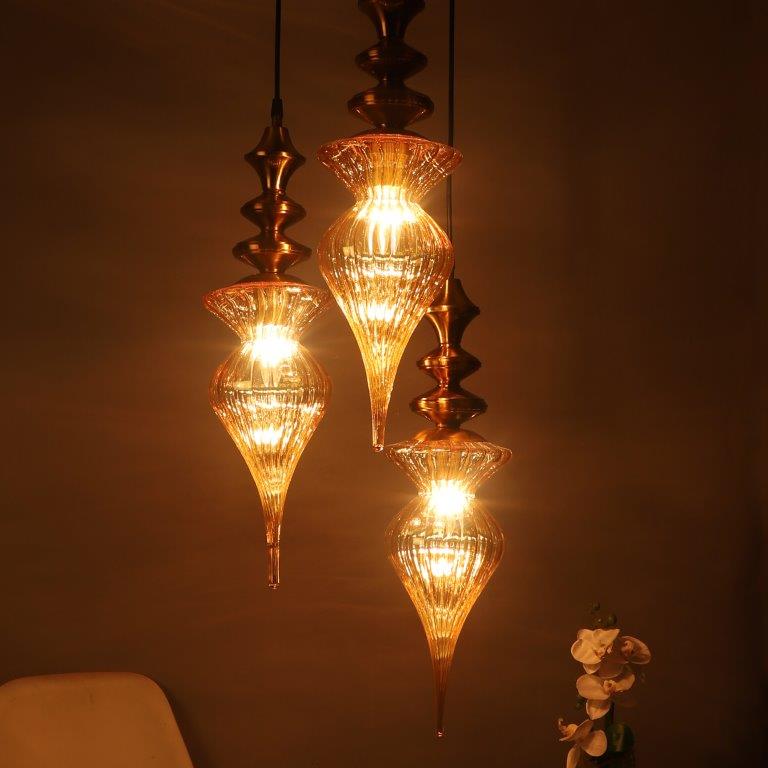 ELIANTE Black Iron Base Gold Glass Shade Hanging Light - Px-84-3Lp - Bulb Included