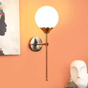 ELIANTE Antique Gold Iron Base White Glass Shade Wall Light - R-7602-1W - Bulb Included