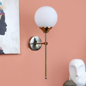 ELIANTE Antique Gold Iron Base White Glass Shade Wall Light - R-7602-1W - Bulb Included